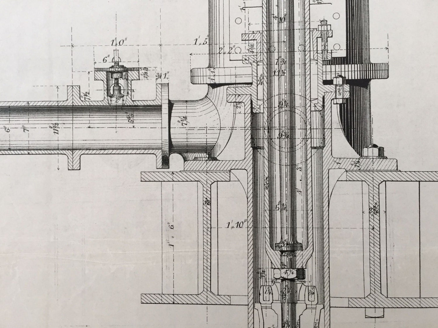 Large Antique Technical Drawing - Pumps and Connections - St. Thomas Waterworks, Exeter - 1869 Rare Poster-Sized Engineering Drawing