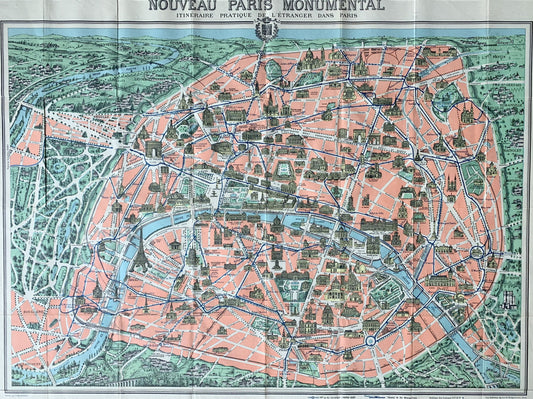 Vintage Poster-Size Paris Monuments - Attractions in the Vicinity of Paris - Vintage Poster - Vintage City Map - Old City Map