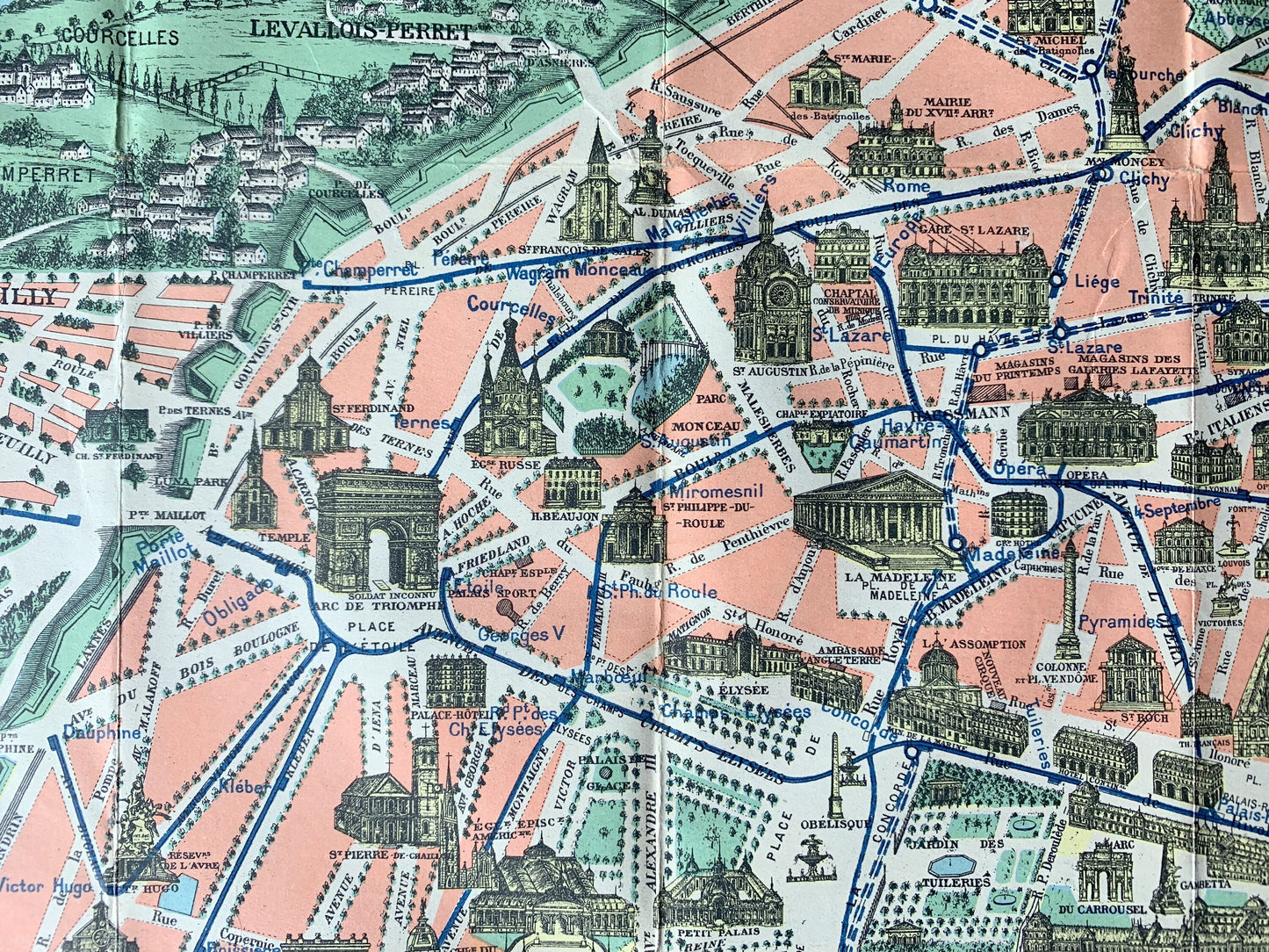 Vintage Poster-Size Paris Monuments - Attractions in the Vicinity of Paris - Vintage Poster - Vintage City Map - Old City Map