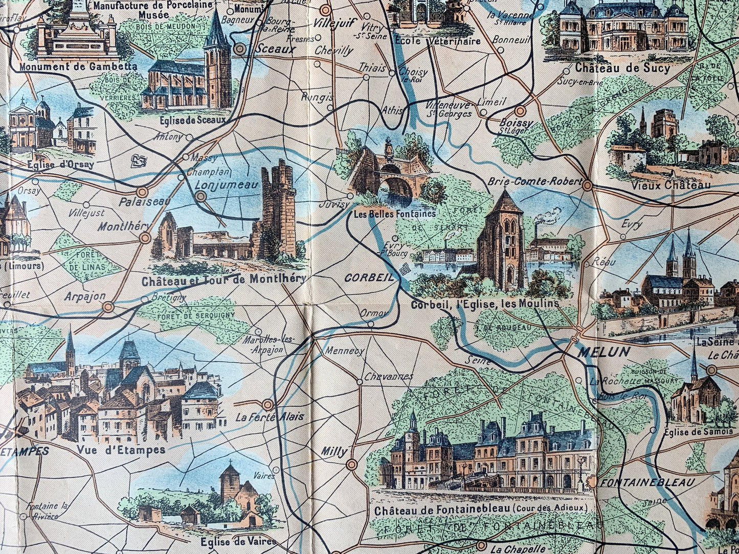 Vintage Poster-Size Paris Monuments - Attractions in the Vicinity of Paris - Vintage Poster - Vintage City Map - Old City Map