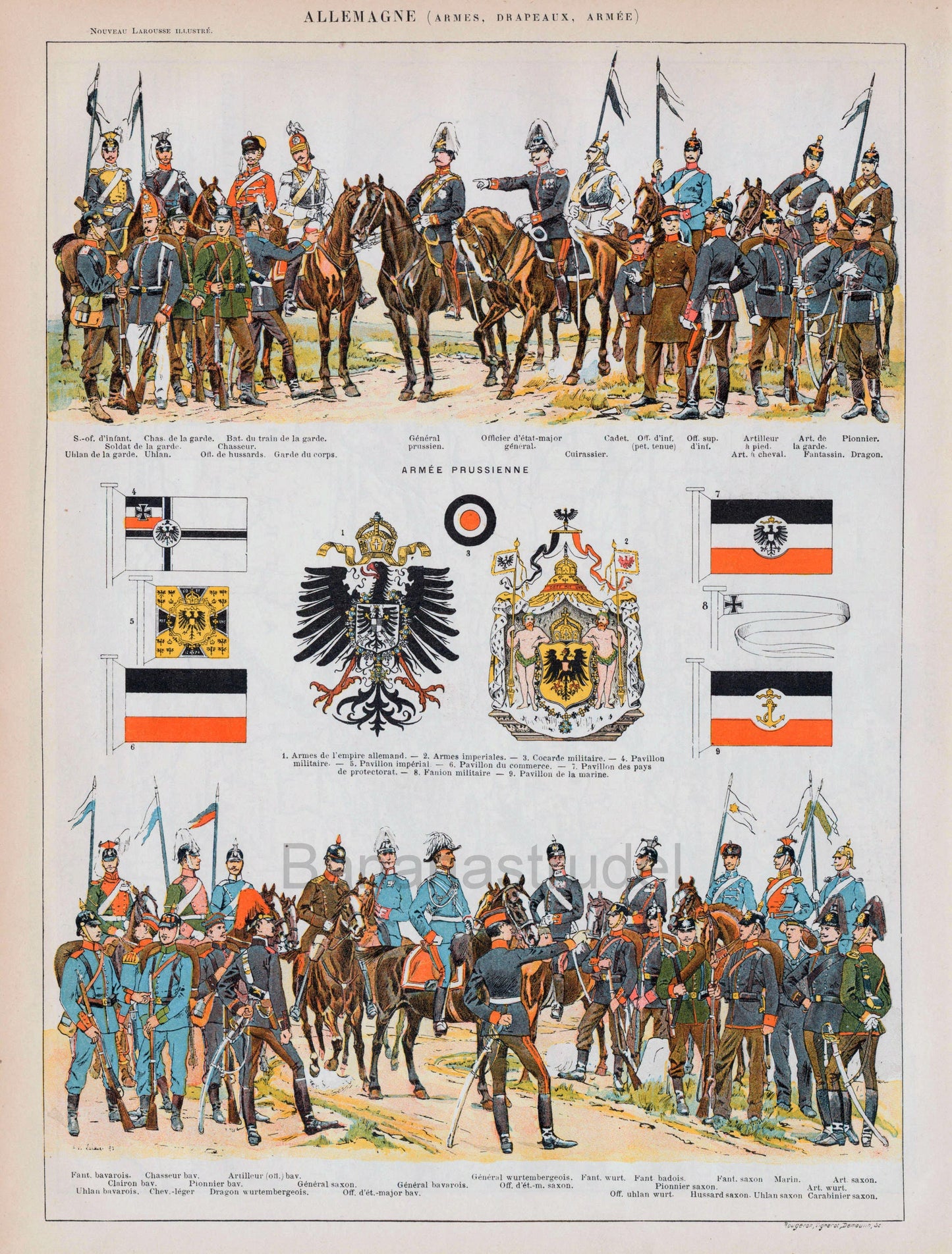 1898-1904 Antique Map of the German Empire - With Print on the German Military on Reverse