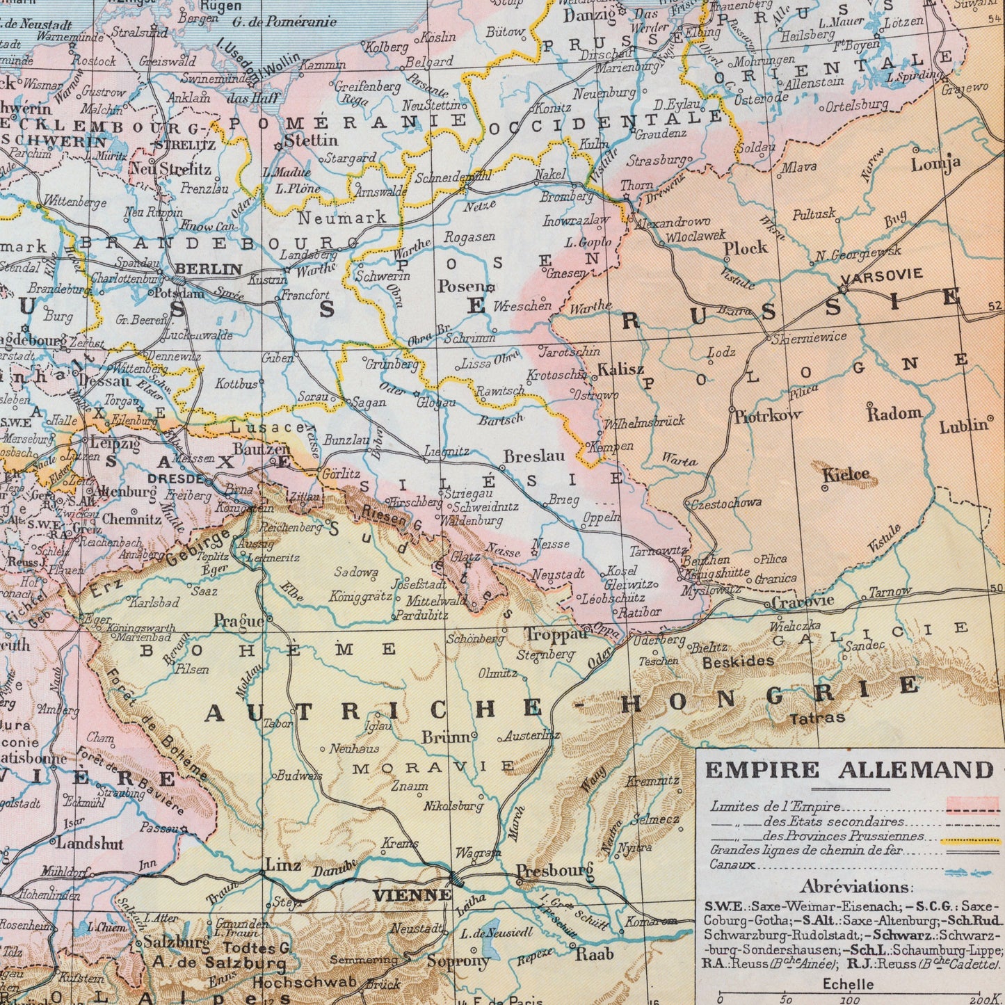 1898-1904 Antique Map of the German Empire - With Print on the German Military on Reverse