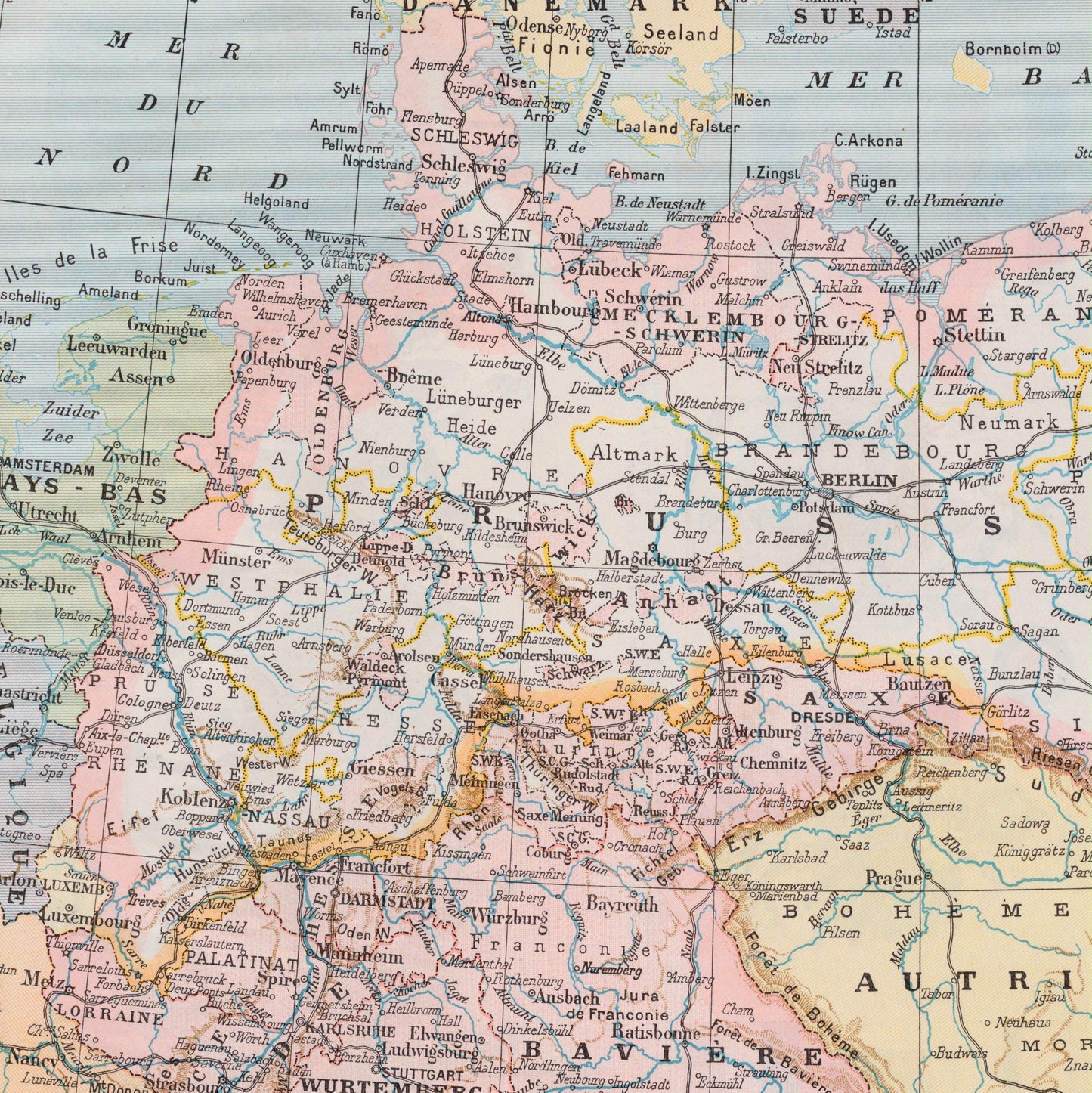 1898-1904 Antique Map of the German Empire - With Print on the German Military on Reverse